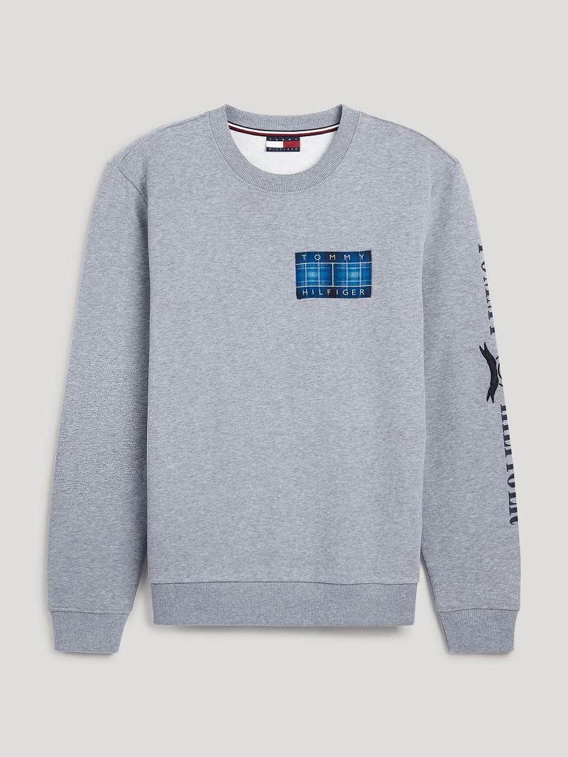 Grey Men's Tommy Hilfiger Organic Cotton Logo Sweatshirts | AU_M31130