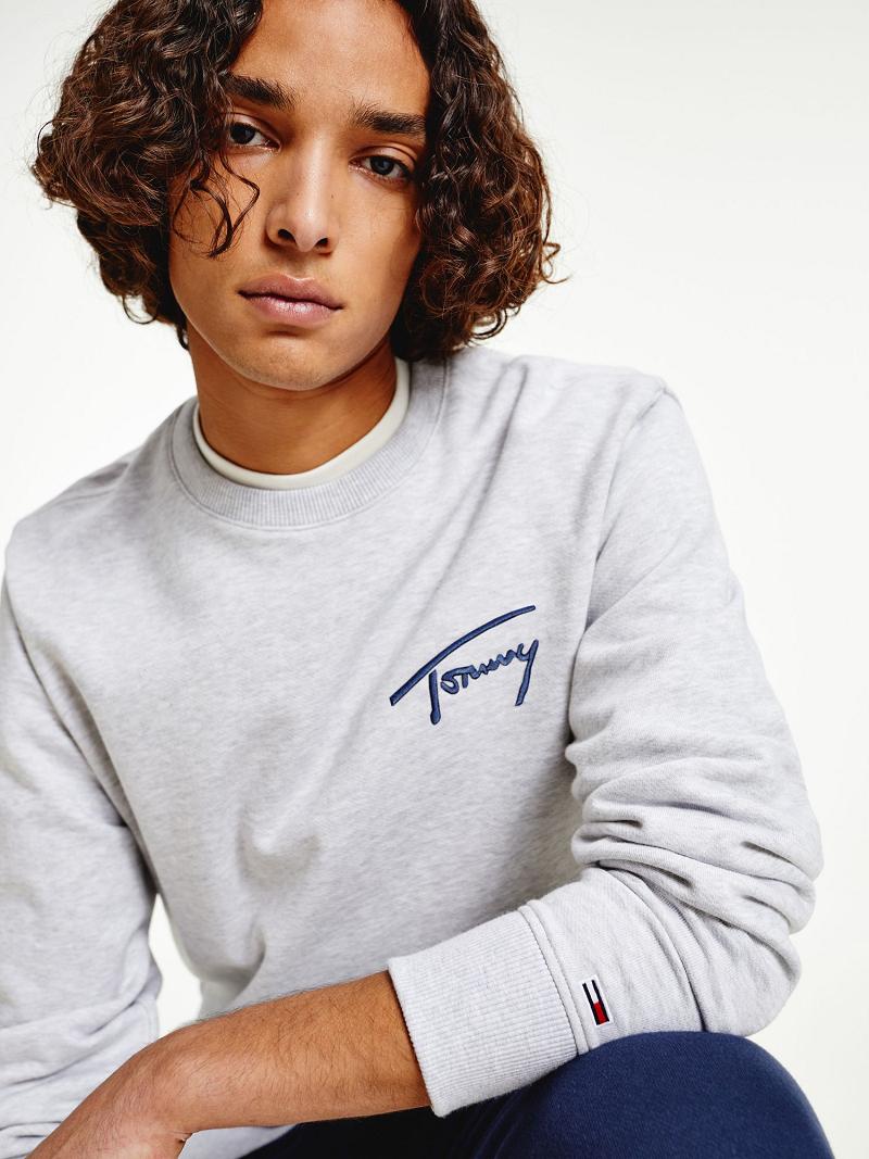 Grey Men\'s Tommy Hilfiger Recycled signature Sweatshirts | AU_M31132