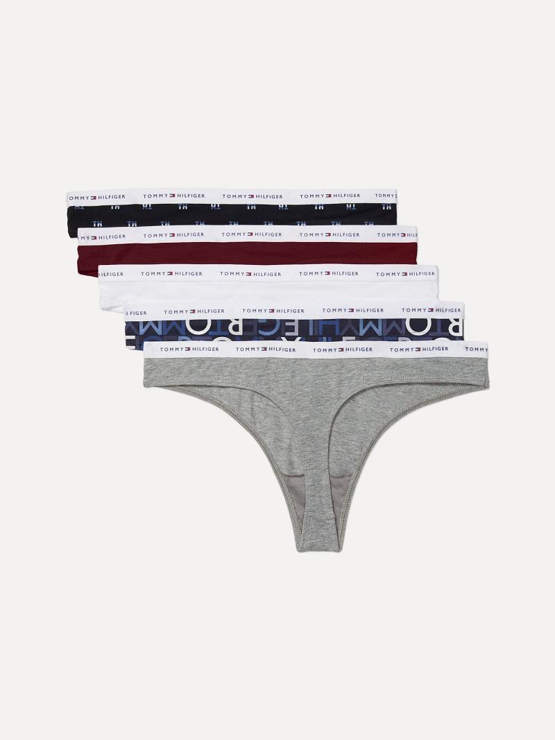 Grey Women's Tommy Hilfiger Cotton Classic 5PK Thongs | AU_W21564