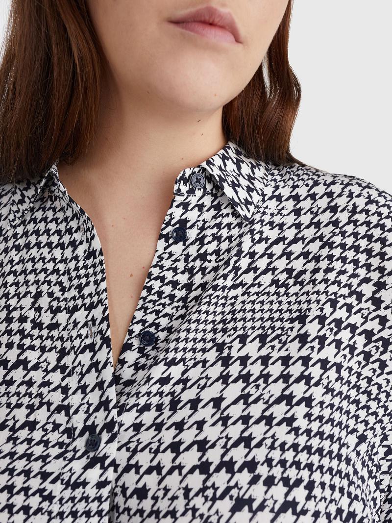 Grey Women's Tommy Hilfiger Curve Houndstooth Print Blouses | AU_W21011