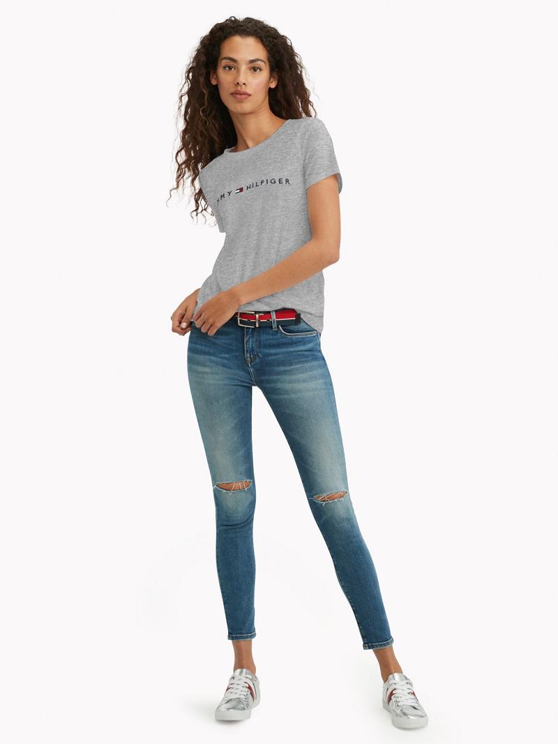 Grey Women's Tommy Hilfiger Essential Logo T Shirts | AU_W21448