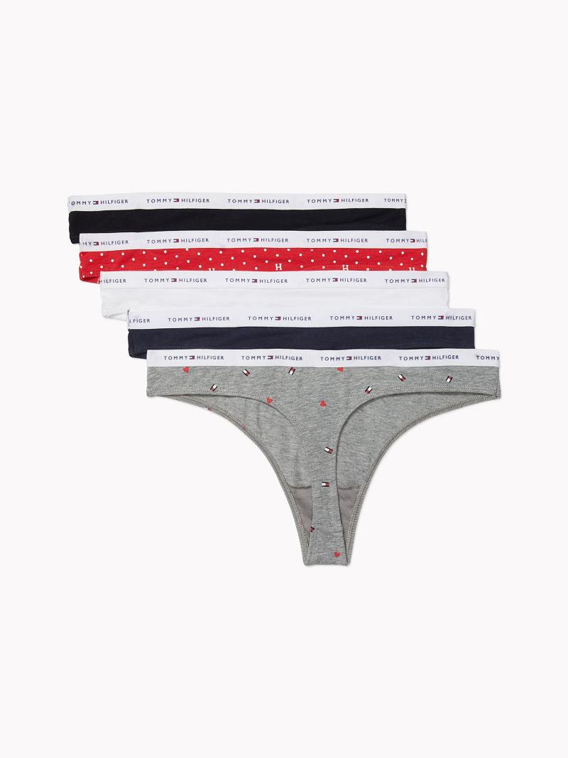 Grey Women's Tommy Hilfiger Logo Mix 5PK Thongs | AU_W21565