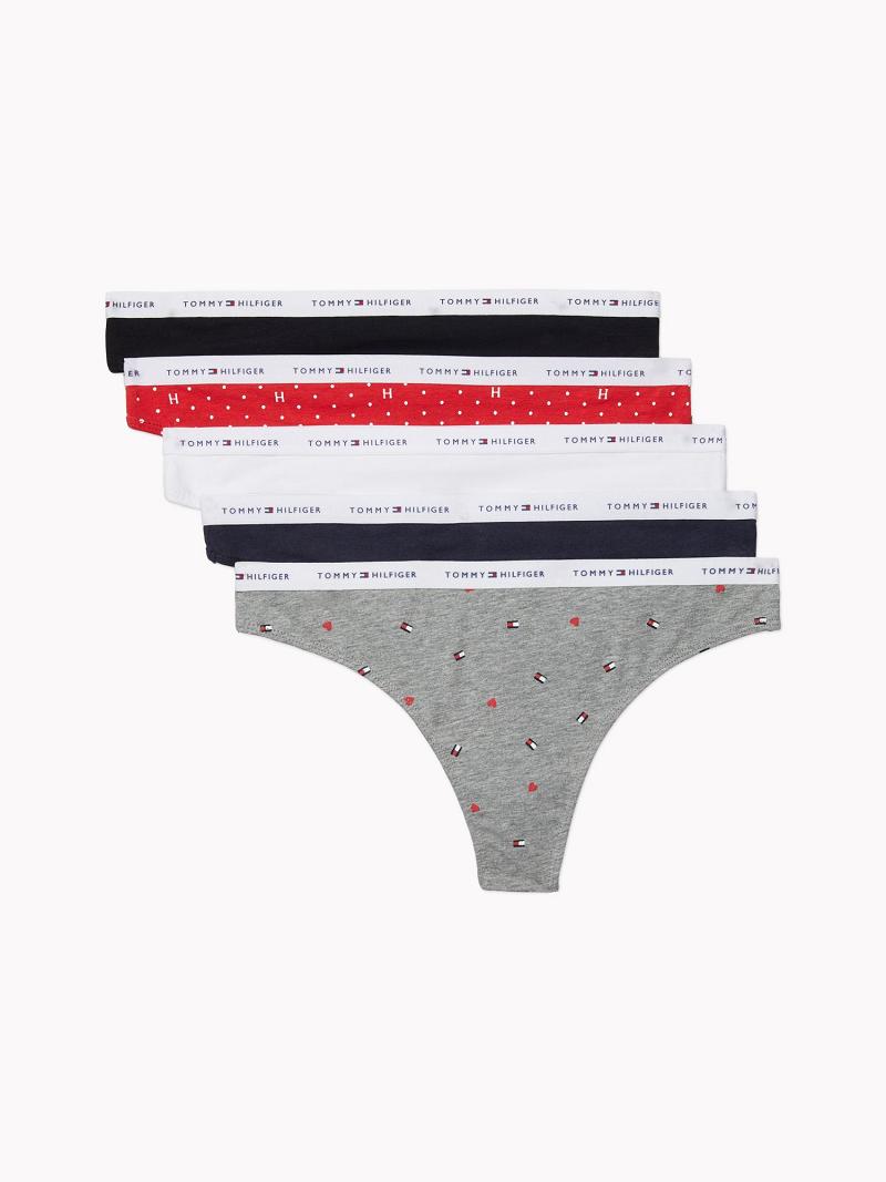 Grey Women\'s Tommy Hilfiger Logo Mix 5PK Thongs | AU_W21565