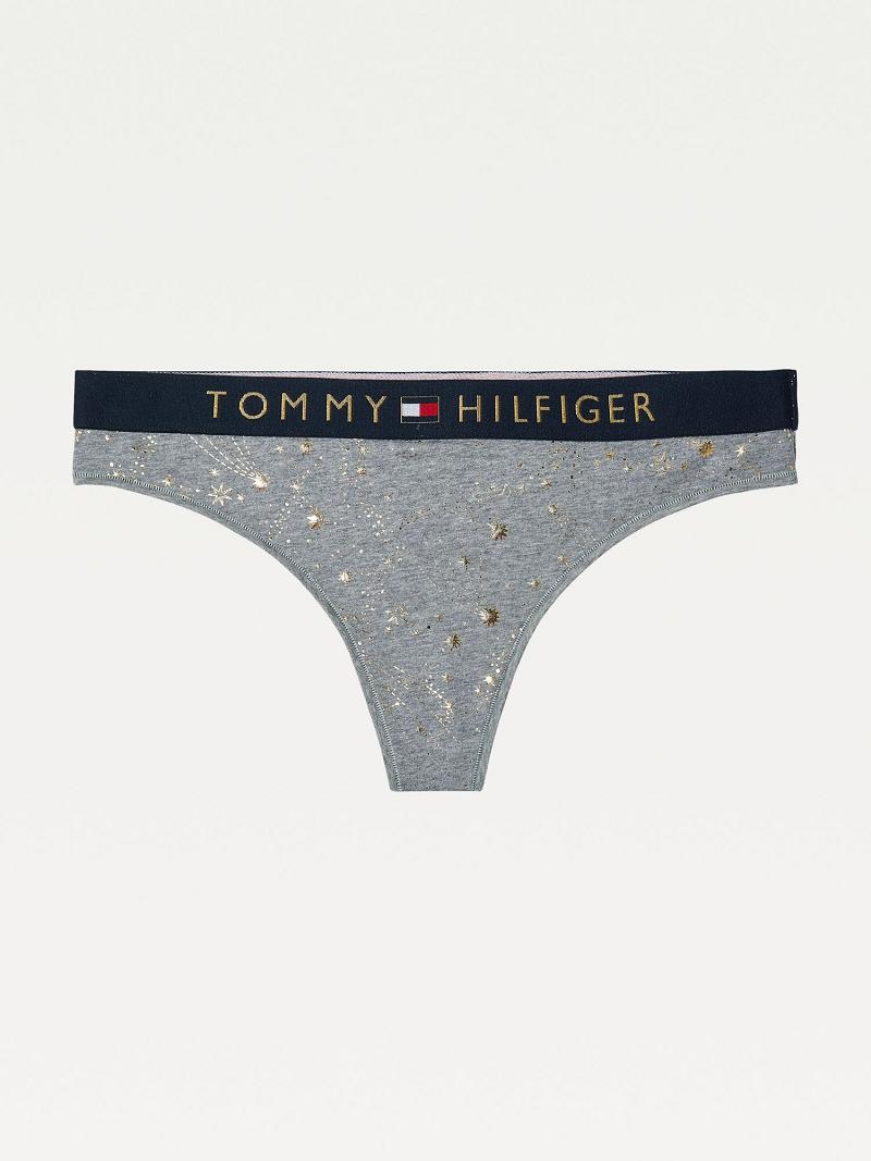 Grey Women's Tommy Hilfiger Organic Cotton Sparkle Thongs | AU_W21575