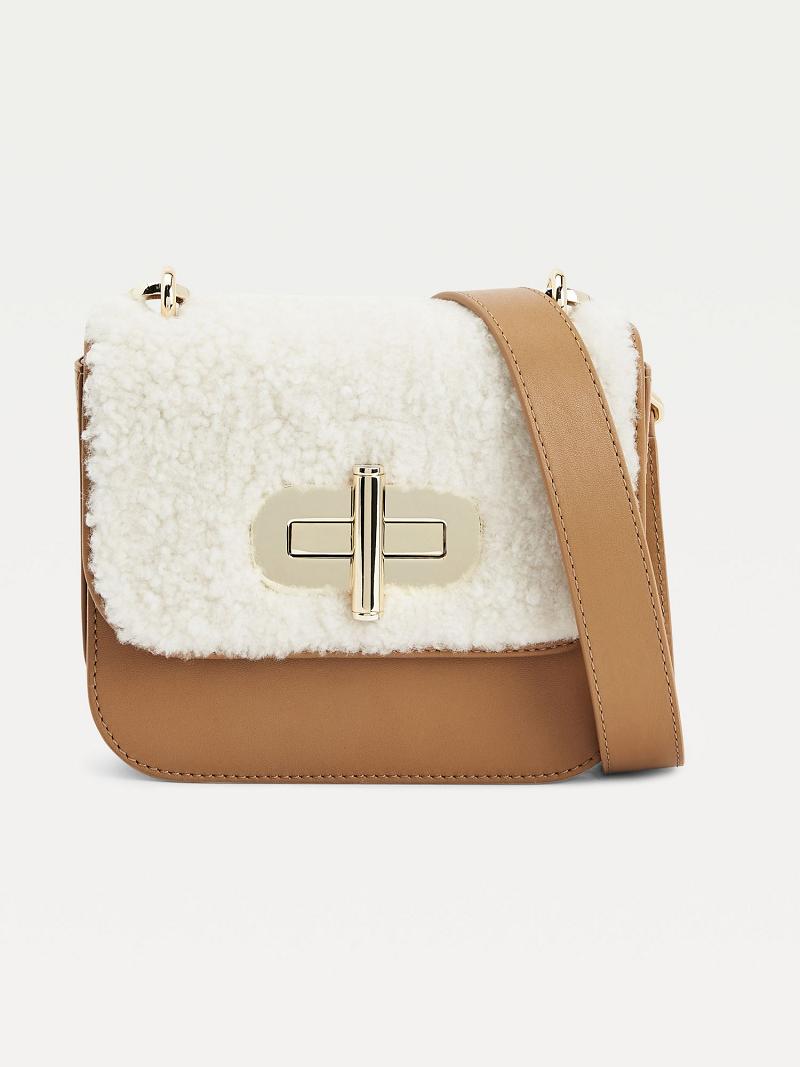 Khaki Women\'s Tommy Hilfiger Shearling Mini Crossbody Bags | AU_W21645