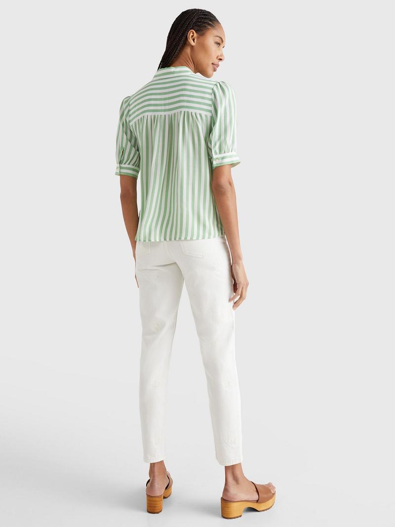 Mint Women's Tommy Hilfiger Stripe Half-Sleeve Blouses | AU_W21020