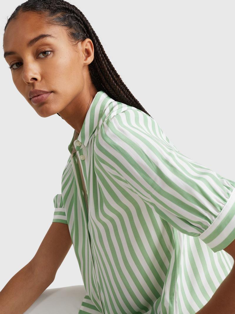 Mint Women's Tommy Hilfiger Stripe Half-Sleeve Blouses | AU_W21020