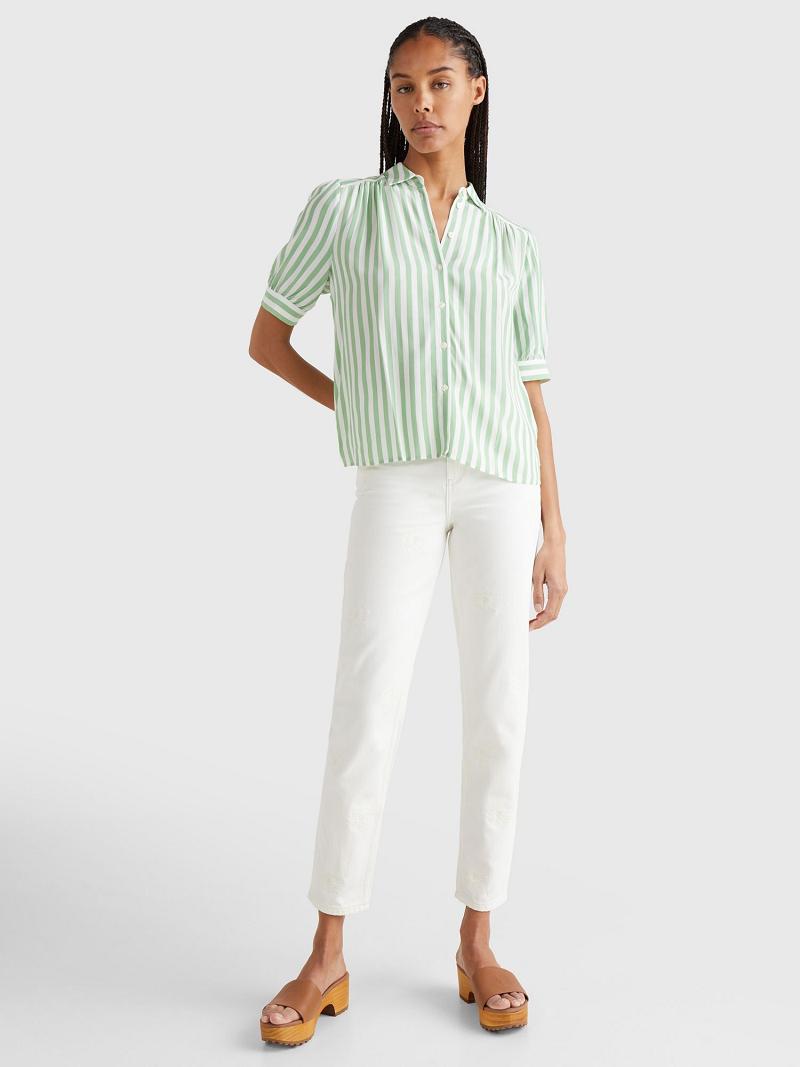 Mint Women's Tommy Hilfiger Stripe Half-Sleeve Blouses | AU_W21020