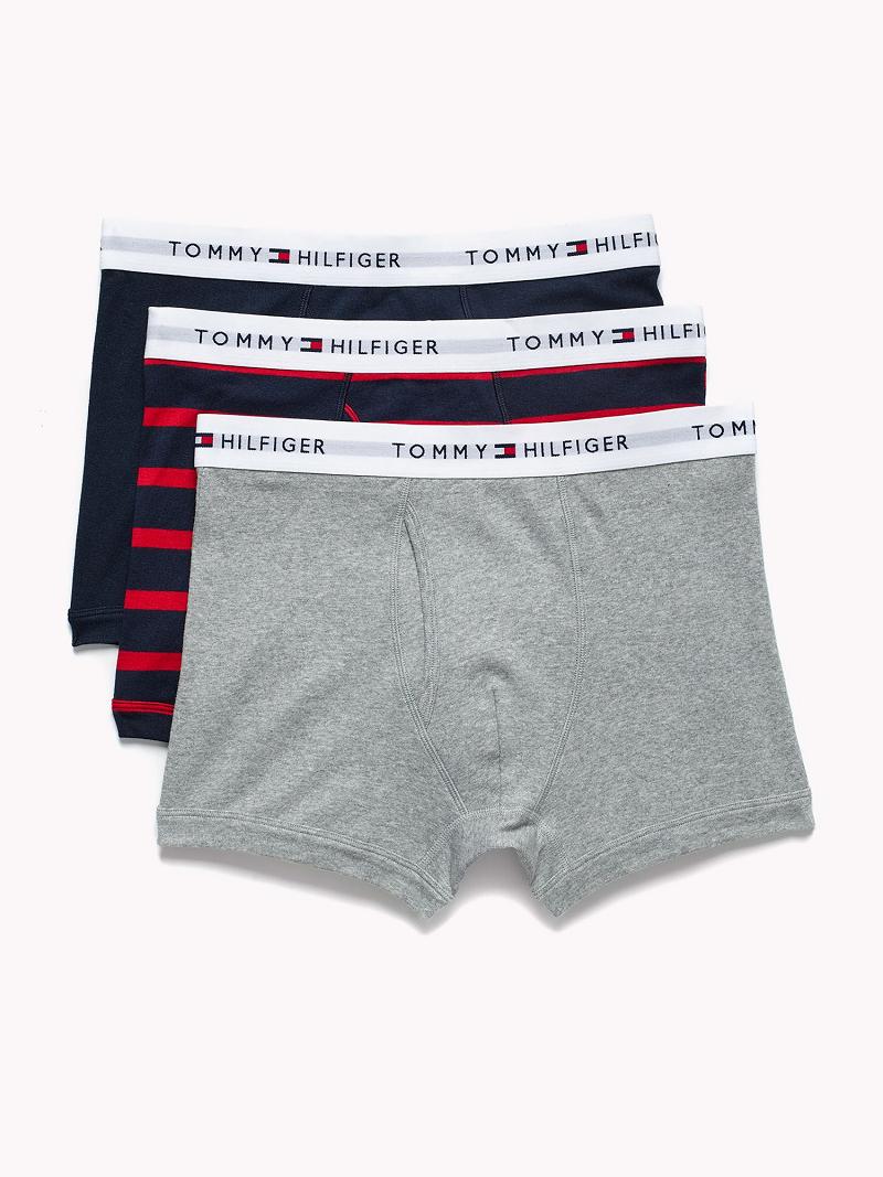 Navy Blue / Red / Grey Men\'s Tommy Hilfiger Cotton classics trunk 3pk Trunks | AU_M31502