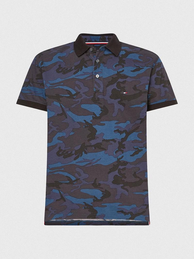 Navy / Camo Men's Tommy Hilfiger Regular fit camo print Polos | AU_M31295