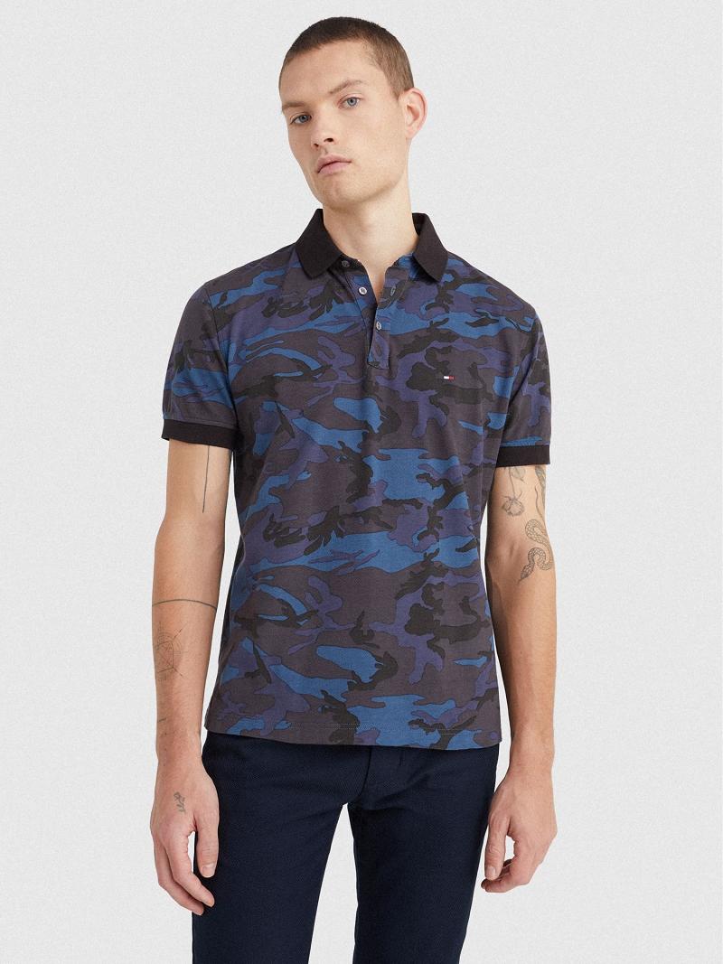 Navy / Camo Men\'s Tommy Hilfiger Regular fit camo print Polos | AU_M31295