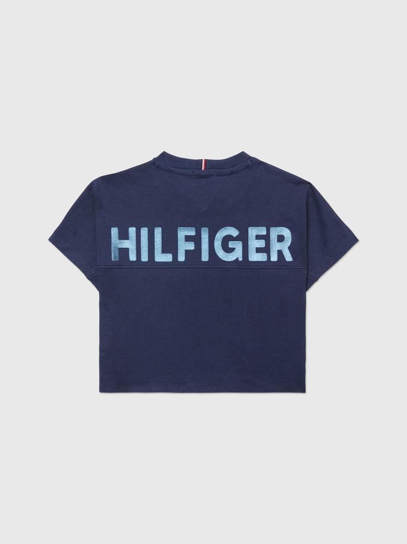 Navy Kids' Tommy Hilfiger Back Logo Shimmer T Shirts | AU_G1226