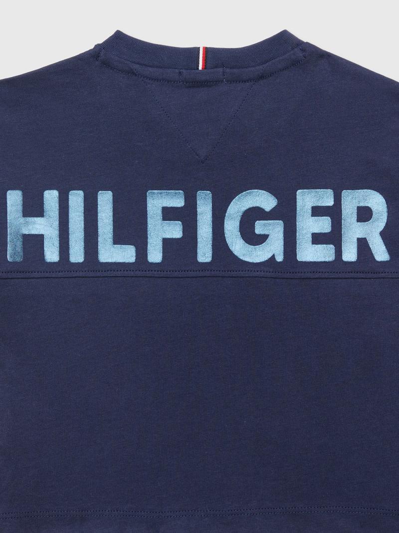 Navy Kids' Tommy Hilfiger Back Logo Shimmer T Shirts | AU_G1226