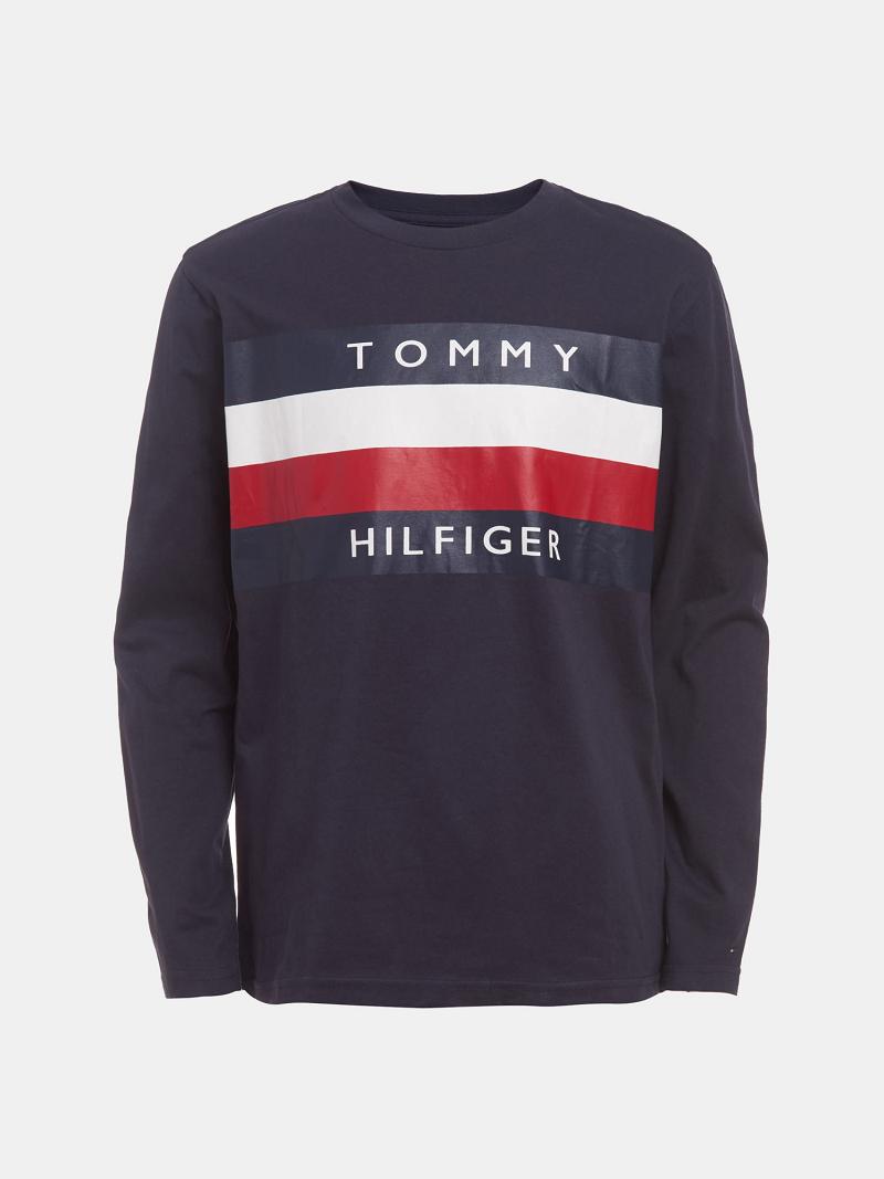 Navy Kids\' Tommy Hilfiger Big Stripe Long-Sleeve T Shirts | AU_B2164