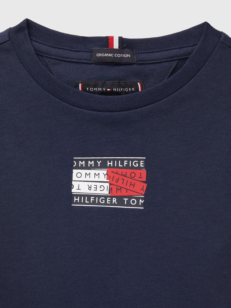 Navy Kids' Tommy Hilfiger Flag Logo Tape T Shirts | AU_G1246