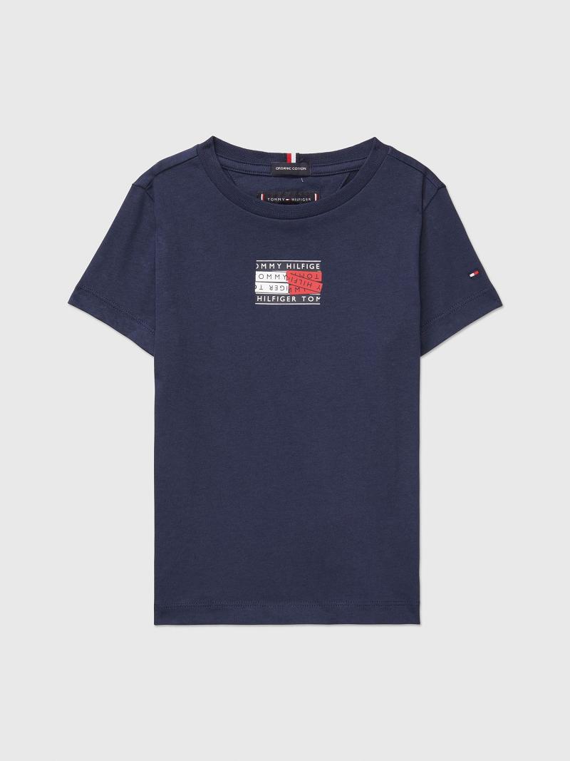 Navy Kids\' Tommy Hilfiger Flag Logo Tape T Shirts | AU_G1246