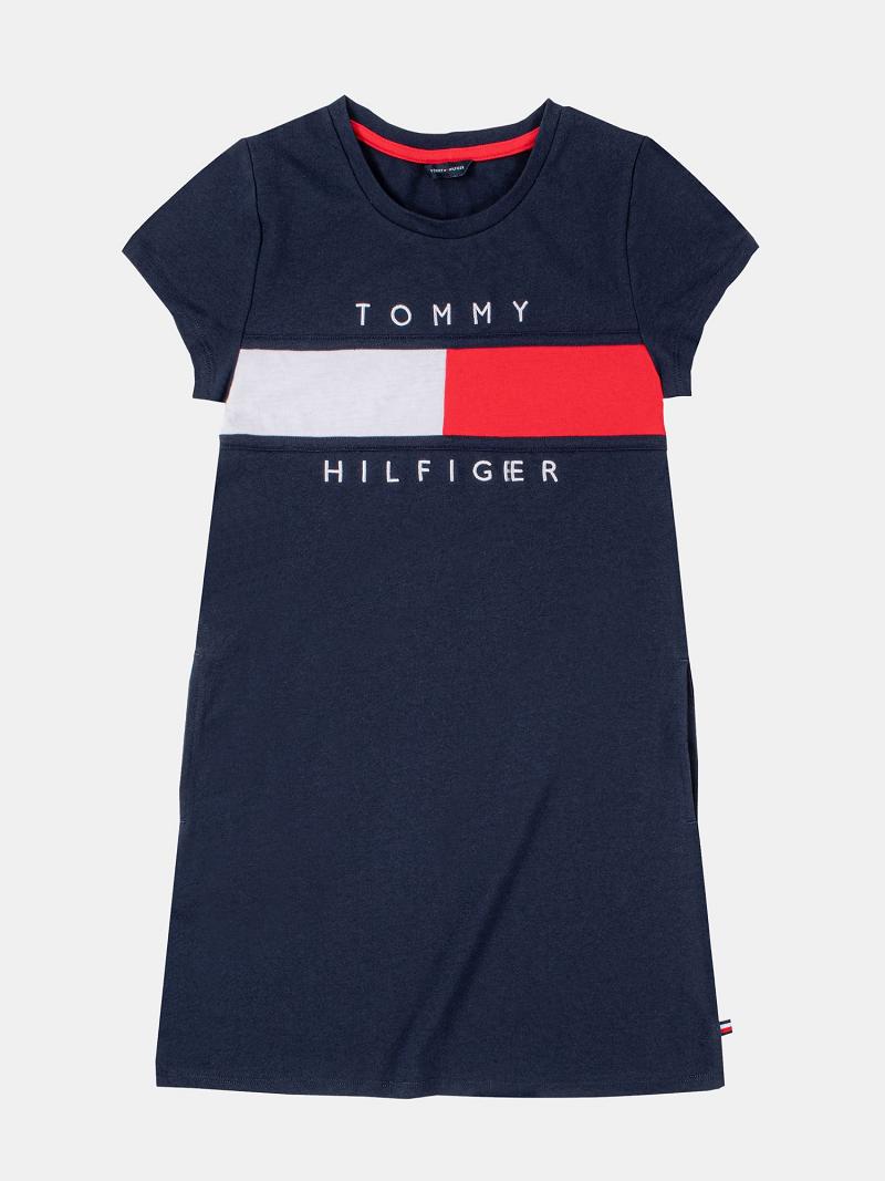 Navy Kids\' Tommy Hilfiger Flag T-Shirt Dresses | AU_G1060