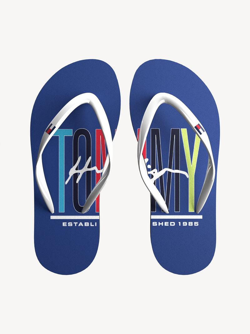 Navy Kids\' Tommy Hilfiger Logo Flip Flops | AU_B2229