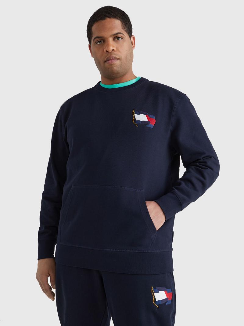 Navy Men\'s Tommy Hilfiger Big and tall wavy flag Sweatshirts | AU_M31115