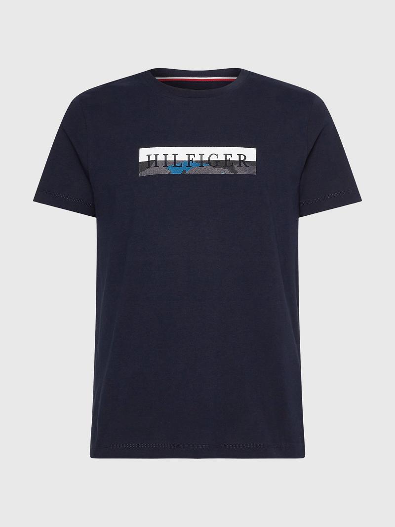 Navy Men's Tommy Hilfiger Camo graphic T Shirts | AU_M31010