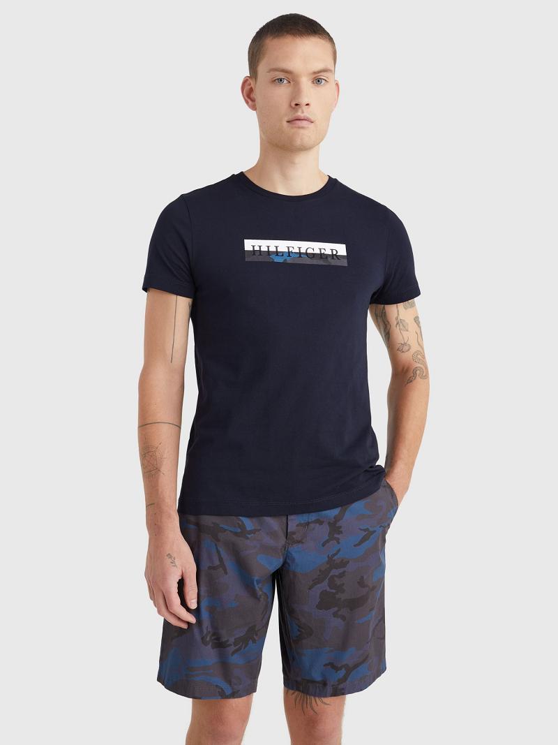 Navy Men\'s Tommy Hilfiger Camo graphic T Shirts | AU_M31010