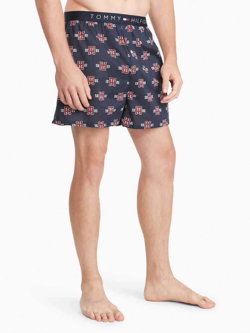 Navy Men's Tommy Hilfiger Crest print woven boxer Boxers | AU_M31561