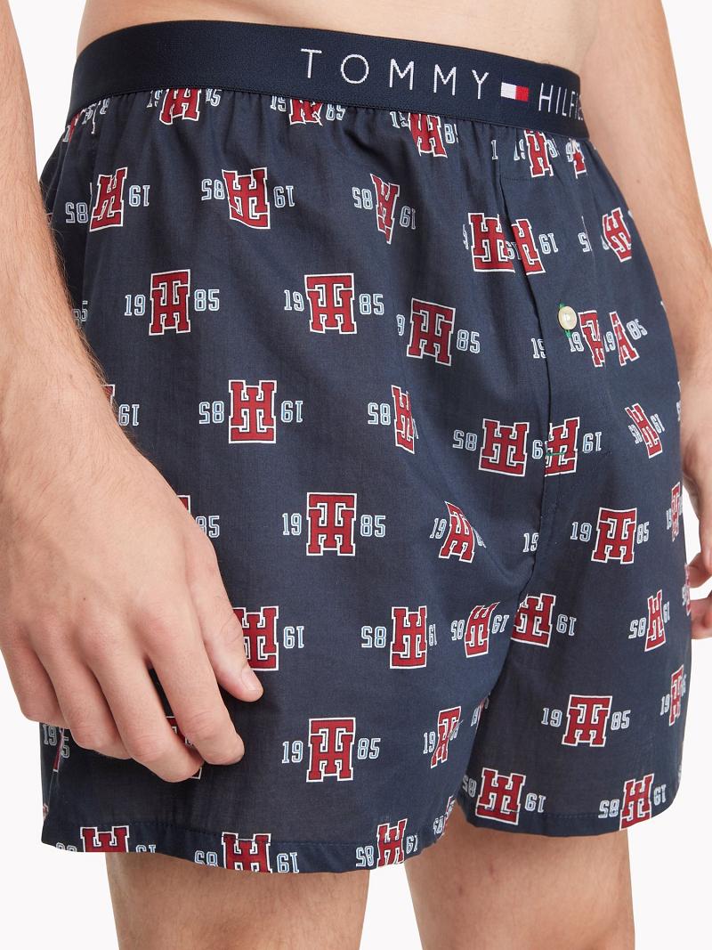 Navy Men's Tommy Hilfiger Crest print woven boxer Boxers | AU_M31561