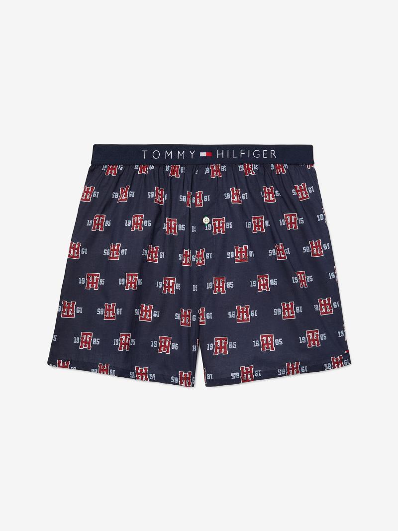 Navy Men\'s Tommy Hilfiger Crest print woven boxer Boxers | AU_M31561