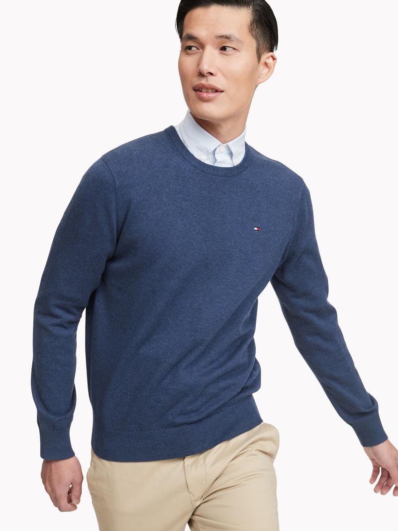 Navy Men\'s Tommy Hilfiger Essential crewneck Sweaters | AU_M31160