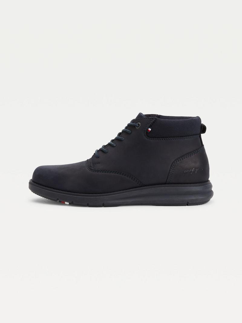 Navy Men's Tommy Hilfiger Leather ankle Boots | AU_M31685