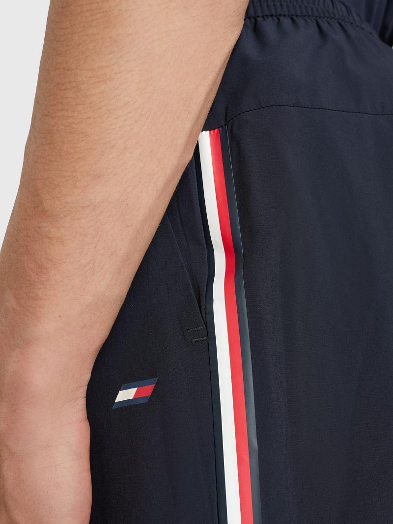 Navy Men's Tommy Hilfiger Logo tape performance training Shorts | AU_M31214