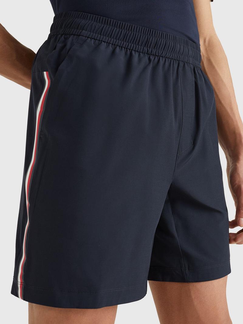 Navy Men\'s Tommy Hilfiger Logo tape performance training Shorts | AU_M31214