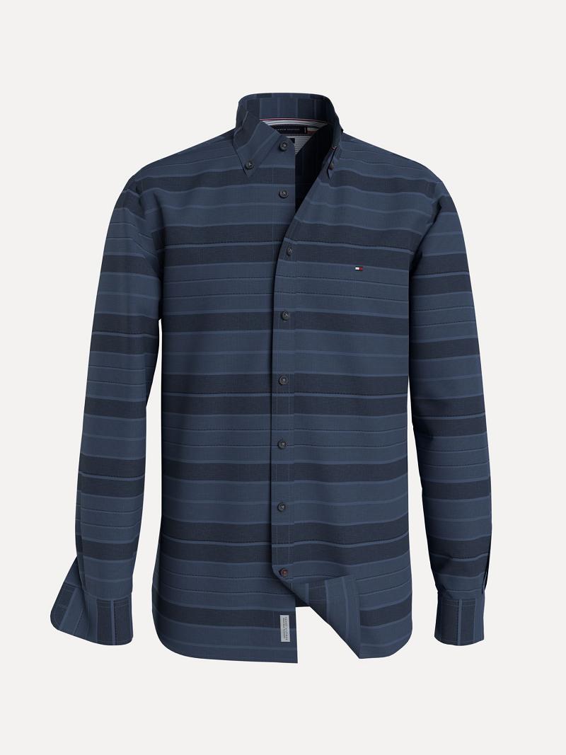 Navy Men\'s Tommy Hilfiger Regular fit chambray stripe Shirts | AU_M31268