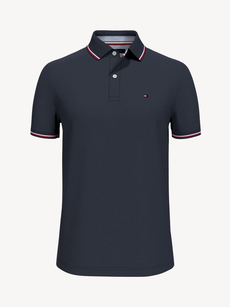 Navy Men\'s Tommy Hilfiger Regular fit tommy tipped Polos | AU_M31304