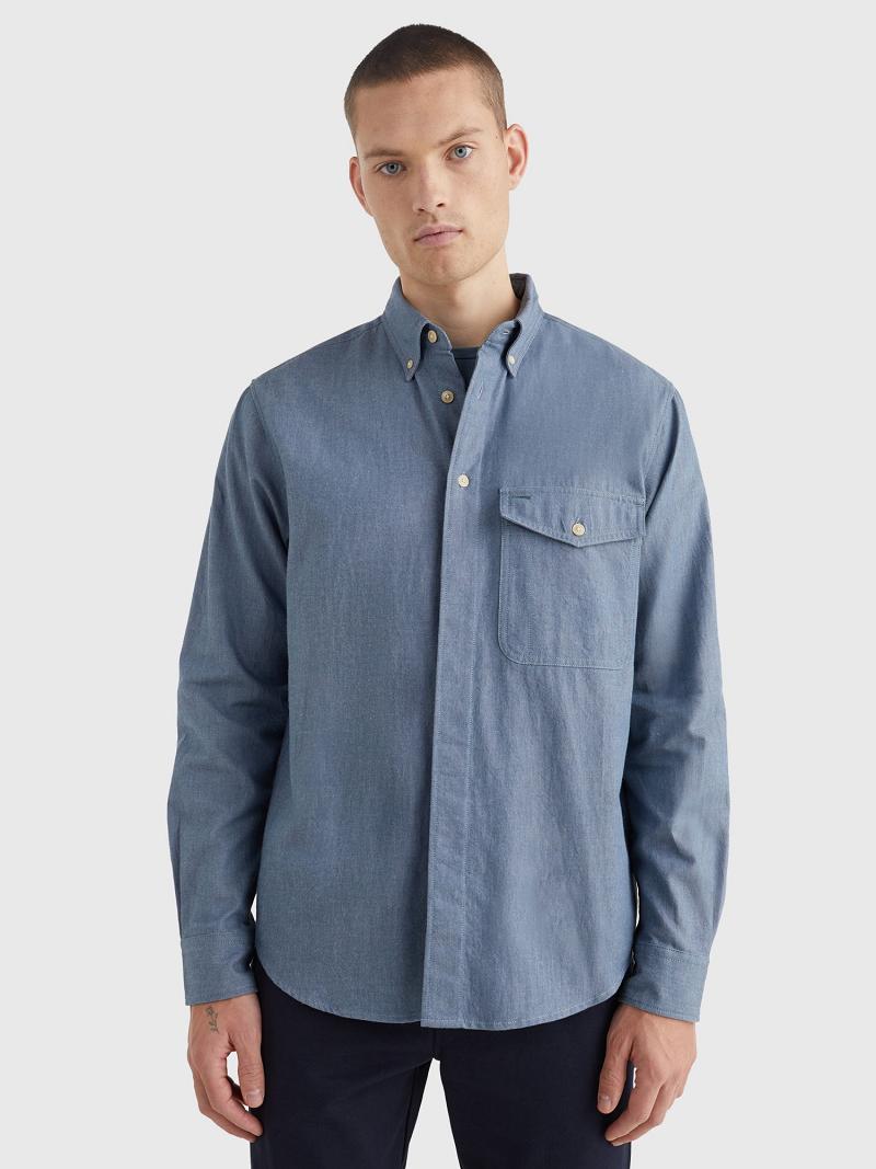 Navy Men\'s Tommy Hilfiger Relaxed fit denim overshirt Shirts | AU_M31276