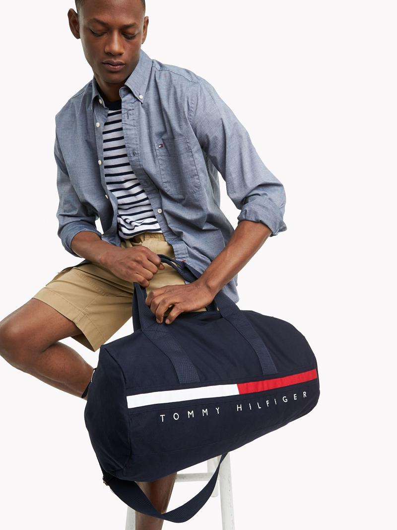 Navy Men's Tommy Hilfiger Stripe Small Duffle Bags | AU_M31706