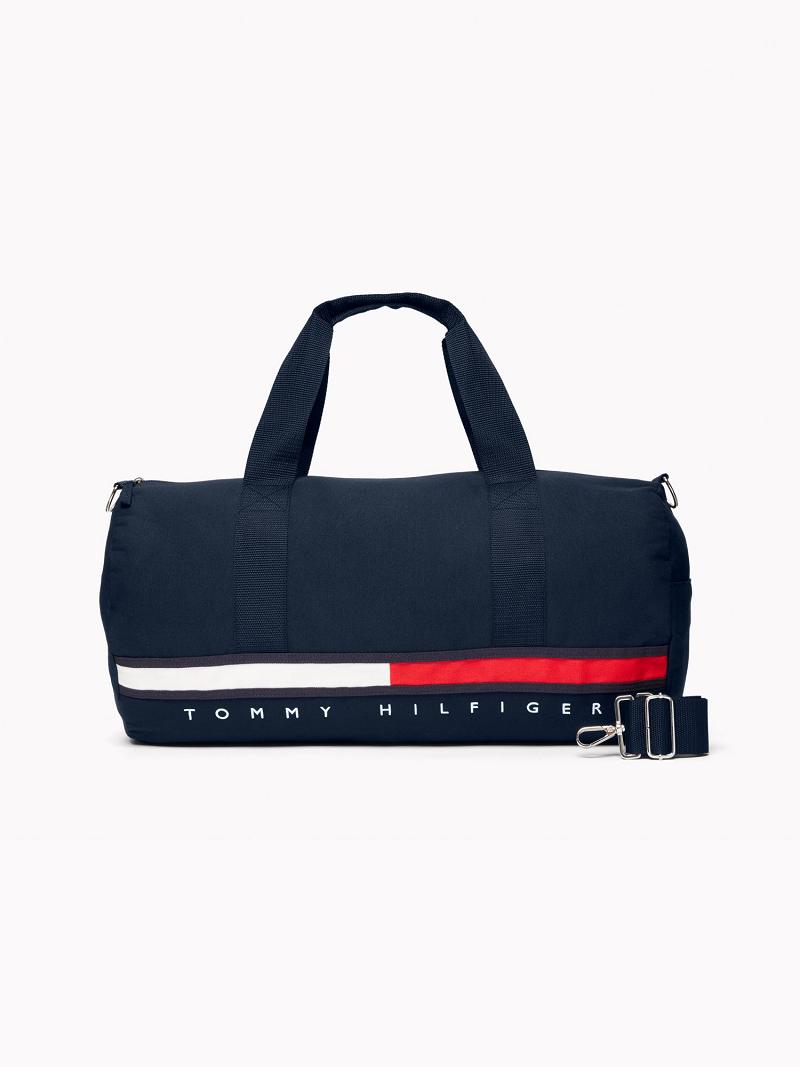 Navy Men\'s Tommy Hilfiger Stripe Small Duffle Bags | AU_M31706