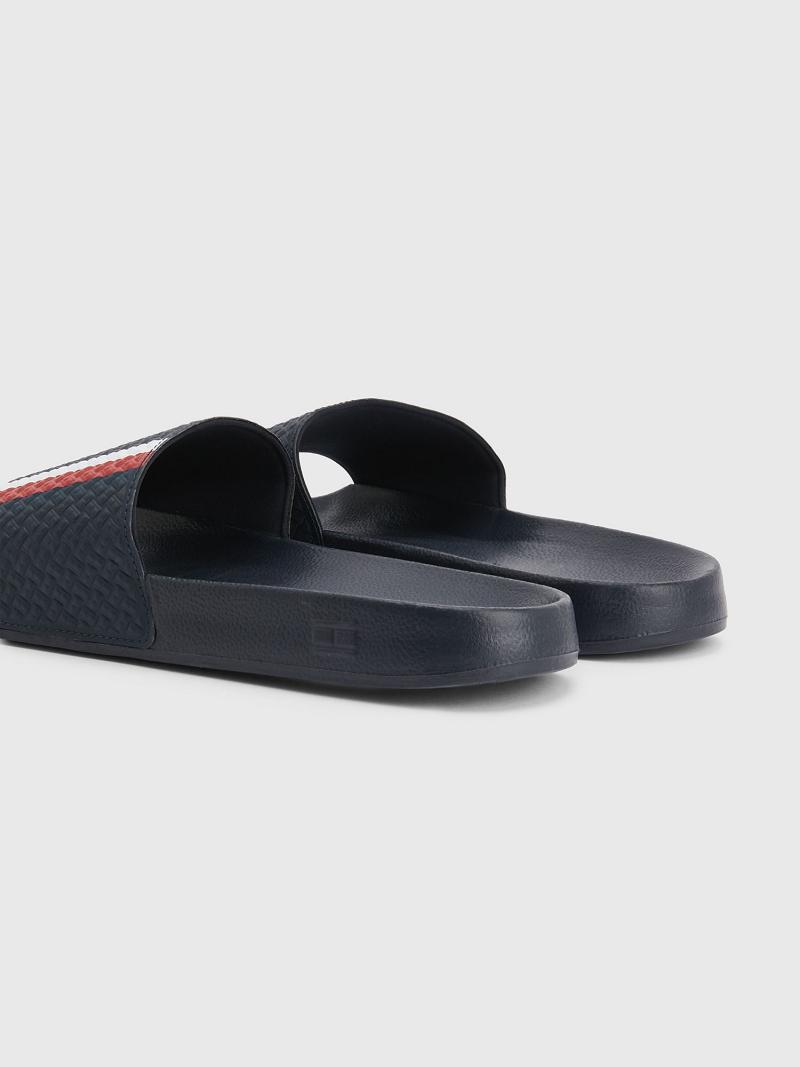 Navy Men's Tommy Hilfiger Textured stripe Slides | AU_M31643