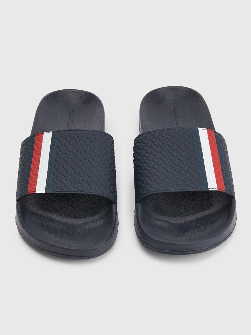 Navy Men's Tommy Hilfiger Textured stripe Slides | AU_M31643