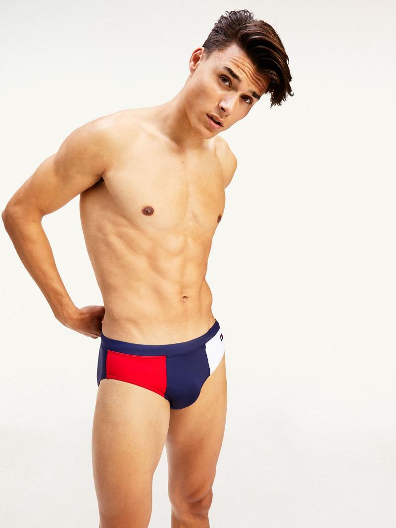 Navy / Red / White Men\'s Tommy Hilfiger Colorblock swim brief Swimwear | AU_M31094