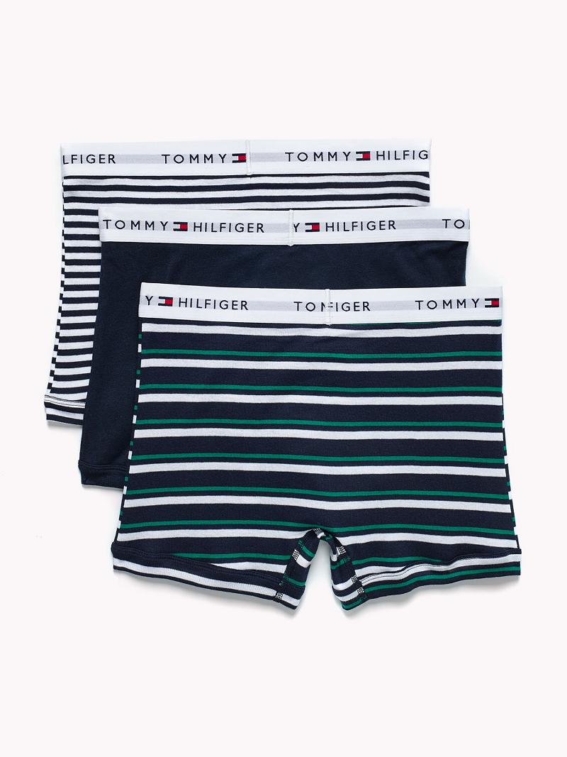 Navy / White / Green Men's Tommy Hilfiger Cotton classics trunk 3pk Trunks | AU_M31499