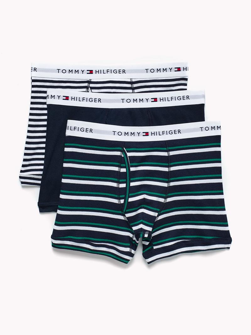 Navy / White / Green Men\'s Tommy Hilfiger Cotton classics trunk 3pk Trunks | AU_M31499