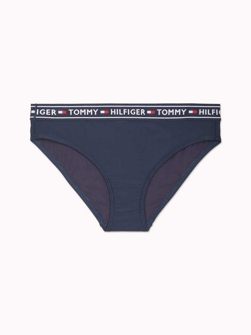 Navy Women\'s Tommy Hilfiger Essential Colorblock High-Waist Bikini Bottom Swimwear | AU_W21416