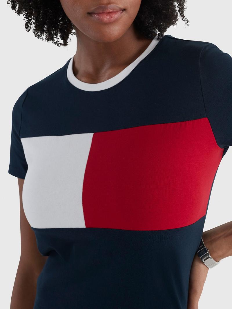 Navy Women's Tommy Hilfiger Flag Midi Dresses | AU_W21087