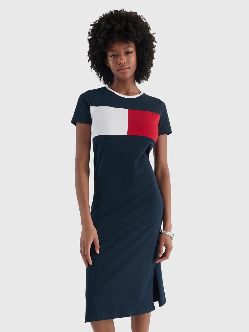 Navy Women\'s Tommy Hilfiger Flag Midi Dresses | AU_W21087