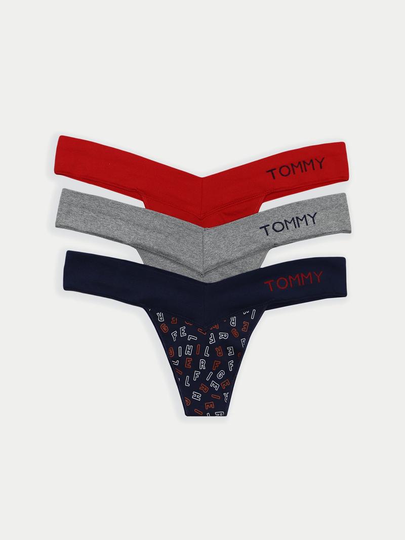 Navy Women\'s Tommy Hilfiger Seamless Mix Logo 3PK Thongs | AU_W21577