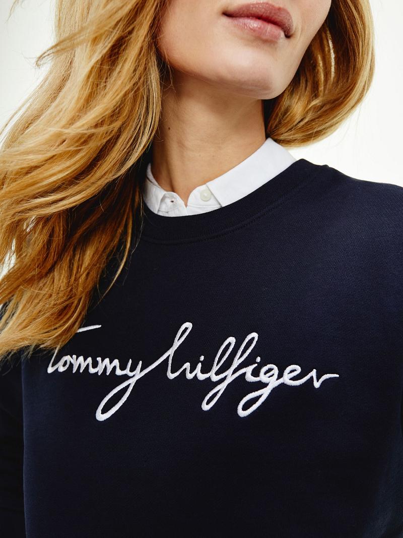 Navy Women's Tommy Hilfiger Signature Crewneck Sweatshirts | AU_W21403