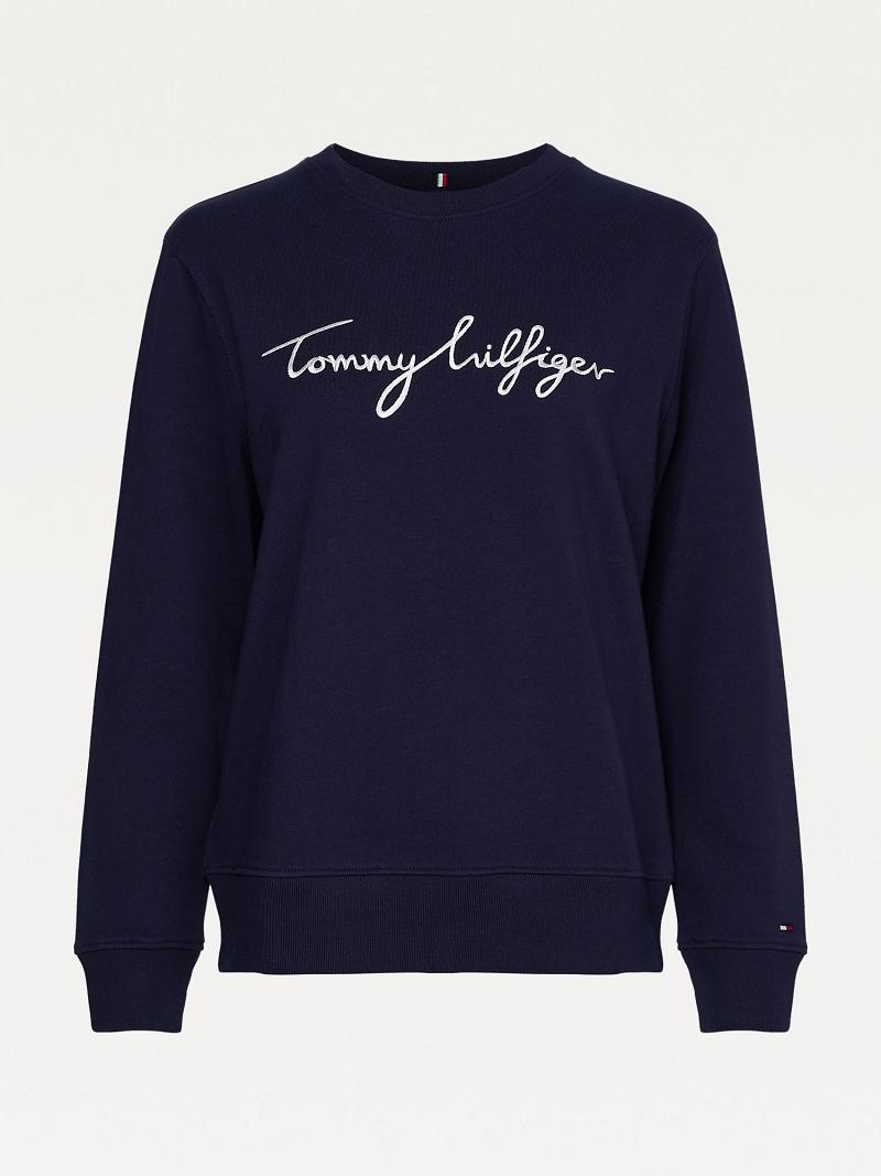 Navy Women's Tommy Hilfiger Signature Crewneck Sweatshirts | AU_W21403