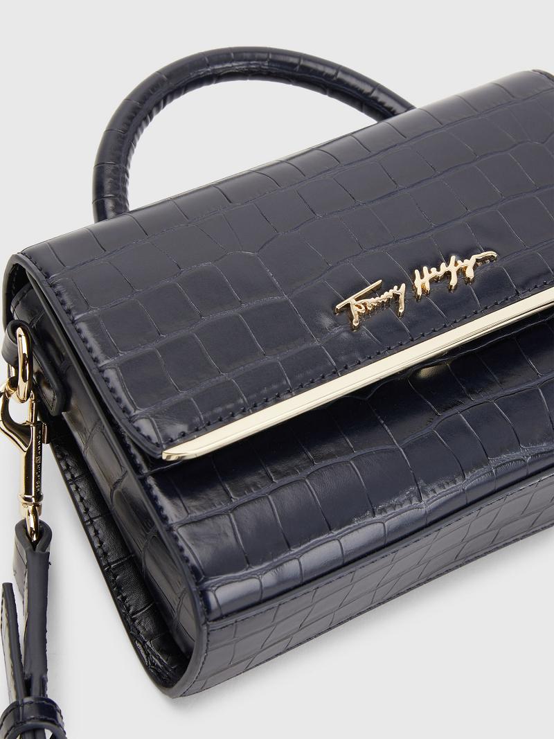 Navy Women's Tommy Hilfiger Signature Croc Crossbody Bags | AU_W21646