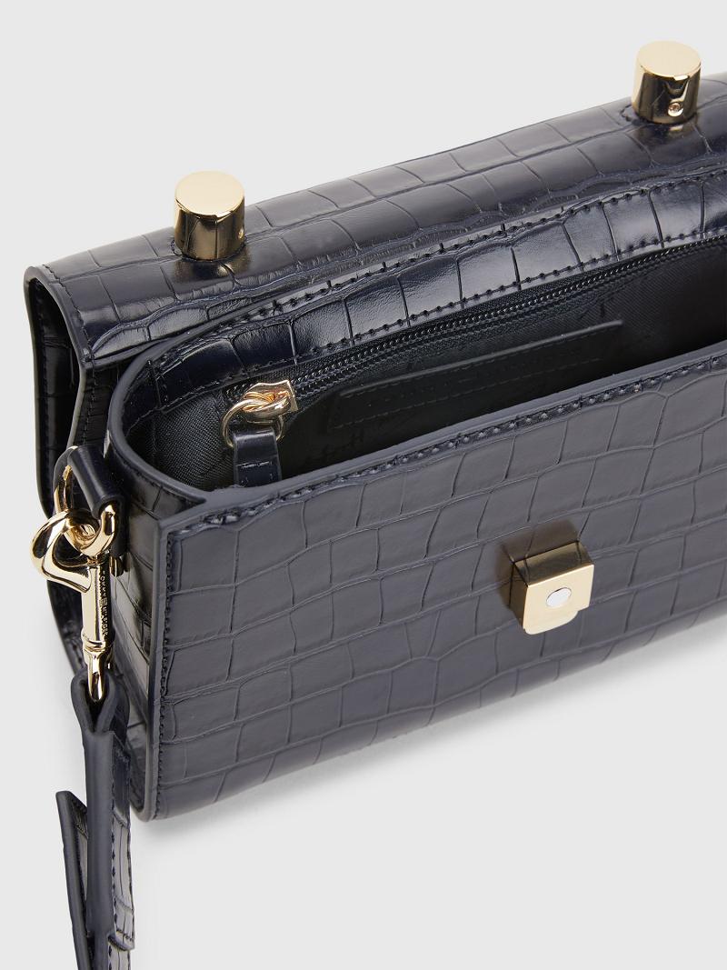 Navy Women's Tommy Hilfiger Signature Croc Crossbody Bags | AU_W21646